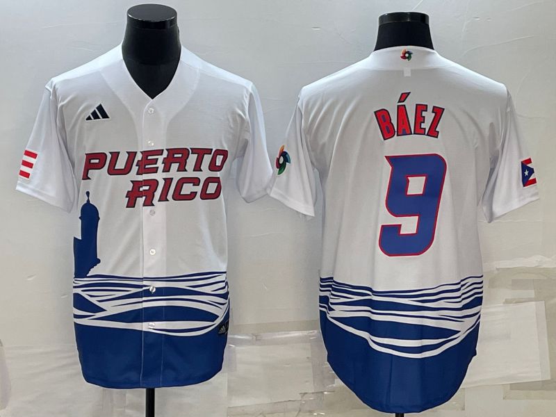 Men 2023 World Cub #9 Baez White MLB Jersey8->more jerseys->MLB Jersey